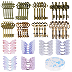 SUNNYCLUE 85PCS Skeleton Key Wing Pendant Kit Vintage Alloy Keys Charms Butterfly Dragonfly Wing Charm with 11 Yards Elastic Crystal String for Adults DIY Necklace Jewelry Making Party Decor