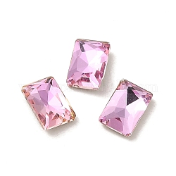Cabujones de cristal de rhinestone, punta trasera y trasera plateada, facetados, Rectángulo, rosa luz, 6x4x2mm