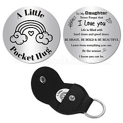 Creatcabin Pocket Hug Token Fernbeziehungs-Andenken, Edelstahl, doppelseitig, inspirierendes Geschenk mit PU-Leder-Schlüsselanhänger für Familie, Freunde, Tochter, 1.2 x 1.2,[5] cm