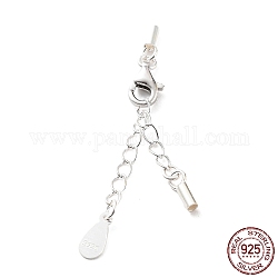 925 Sterling Silver Curb Chain Extender, End Chains with Lobster Claw Clasps and Cord Ends, Teardrop Chain Tabs, with S925 Stamp, Silver, 22.5mm