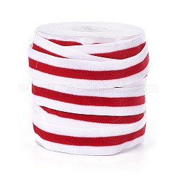Ruban de polyester, ruban de velours à face unique, couleur binaire, motif rayé, blanc, 3/8 pouce (10 mm), environ 50yards / rouleau (45.72m / rouleau)
