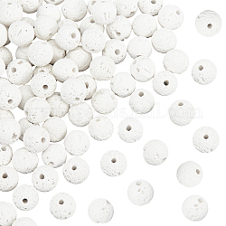 Olycraft 4 brins pierres de lave naturelles perles rondes brins, ronde, blanc, 8mm, Trou: 1mm, Environ 49 pcs/chapelet, 15.15 pouce (38.5 cm)