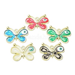 Alloy Enamel Pendants, Light Gold, Butterfly with Evil Eye Charm, Mixed Color, 29.5x37.5x3mm, Hole: 2.5mm