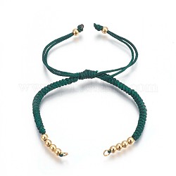 Fabrication de bracelets de perles tressées en nylon, avec des perles en laiton, Plaqué longue durée, véritable 24k plaqué or, vert de mer, 10-1/4 pouce (26 cm) ~ 11-5/8 pouces (29.6 cm)
