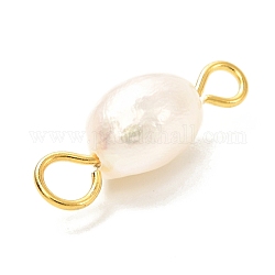 Connettori di collegamento di perle d'acqua dolce coltivate naturali, con 304 occhiello in acciaio inossidabile dorato, riso, colore conchiglia, 17~18x6.5~7mm, Foro: 2 mm