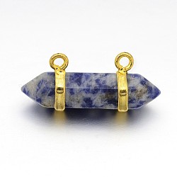 2-Hole Natural Gemstones Bullet Pointed Pendants, with Golden Brass Findings, Sodalite, 8x30mm, Hole: 2mm