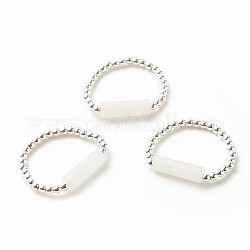 Anello da dito con perline a colonna di giada bianca naturale con ematite sintetica, gioielli con pietre preziose per le donne, platino, diametro interno: 16~19mm