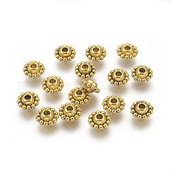 Tibetan Style Spacer Beads, Lead Free & Nickel Free & Cadmium Free, Flower, Antique Golden Color, 9x5mm, Hole: 2mm