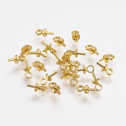 Pendentifs en laiton, pour la moitié de perles percées, Plaqué longue durée, véritable 18k plaqué or, 6.5mm, trou: 1.5 mm, broches: 0.7 mm