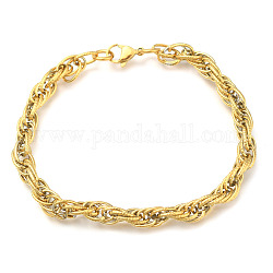 Placage ionique (ip) 304 bracelets en chaîne de corde en acier inoxydable, avec fermoir pince de homard, or, 8-3/8 pouce (21.1 cm), 6mm