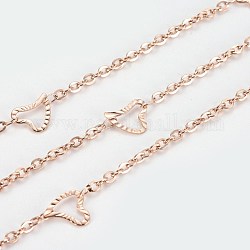 Ion Plating(IP) 304 Stainless Steel Cable Chains, with Heart Links, Soldered, with Spool, Flat Oval, Rose Gold, 2.5x2x1mm, about 32.8 Feet(10m)/roll