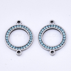 Conectores de enlaces de acero inoxidable 304, con diamante de imitación, anillo, color acero inoxidable, circón azul, 21x16x2mm, agujero: 1.5 mm