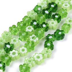 Hilos de abalorios de vidrio millefiori artesanal, flor, verde claro, 3.7~5.6x2.6mm, agujero: 1 mm, aproximamente 88~110 pcs / cadena, 15.75'' (40 cm)