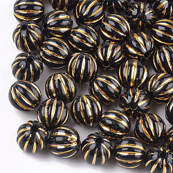 Placcatura di perline corrugate acriliche, metallo allacciati, tondo, nero, 9.5~10mm, Foro: 2 mm, circa 900~950pcs/500g