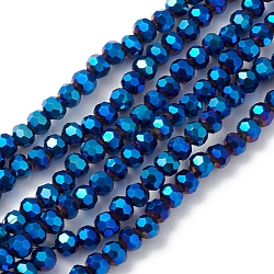 FilI di perline in vetro placcato, sfaccettato, rondelle, blu, 4x4mm, Foro: 0.9 mm, circa 95pcs/filo, 14.41'' (36.6 cm)