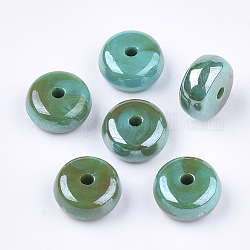 Abalorios de acrílico, estilo de imitación de piedras preciosas, dos tonos, pearlized, rerondana plana, verde mar claro, 14.5x7.5mm, agujero: 2.5 mm
