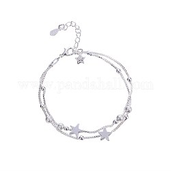 Messing Gliederarmband, mit runden Perlen, Stern, Platin Farbe