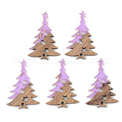 Подвески из прозрачной смолы и ореха, золотой фольгой, рождественская елка, сирень, 38x25x3 мм, отверстие : 2 мм