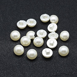 Boutons en plastique imitation perle abs, demi-rond, blanc crème, 10x9mm, Trou: 1mm, environ 1500 pcs / sachet 