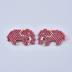 Pendentifs en perles de rocaille faites à la main, avec du fil élastique, motif de tissage, éléphant, rouge foncé, 16x24~26x1.5mm