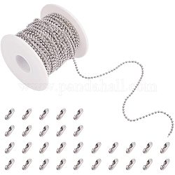 Pandahall elite alrededor de 20 m 2.5 mm 304 cadenas de bolas de acero inoxidable con 50 piezas conectores de cadena de bolas para la fabricación de collares de diy, color acero inoxidable