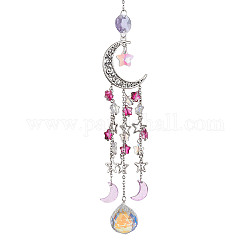 Décoration de pendentif en verre, avec breloque lune creuse et étoile en alliage, pour la décoration, rose foncé, 265mm