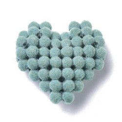 Perles tissées en résine floquée, cœur, turquoise moyen, 30x31x11mm