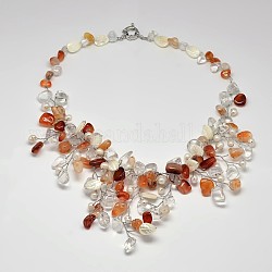 Colliers de déclaration de bavoir de pierre gemme naturelle, avec perle, fermoir anneau ressort et coquille, colorées, 19.6 pouce