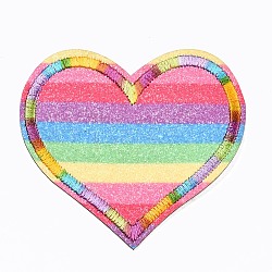 Apliques de corazón, Tela de bordado computarizada para planchar / coser parches, accesorios de vestuario, colorido, 64.5x67x1mm