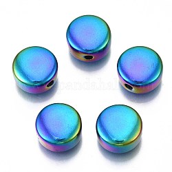 Rack Plating Rainbow Color 304 Stainless Steel Beads, Cadmium Free & Nickel Free & Lead Free, Flat Round, 12x6mm, Hole: 2mm
