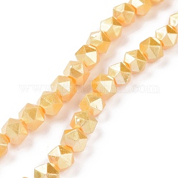 Abalorios de perla de vidrio, facetados, polígono, oro, 7.5x7.5mm, agujero: 1 mm, aproximamente 49 pcs / cadena, 14.09 pulgada (35.8 cm)
