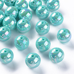 Perles acryliques opaques, de couleur plaquée ab , ronde, turquoise pale, 20x19mm, Trou: 2~3mm, environ 111 pcs/500 g