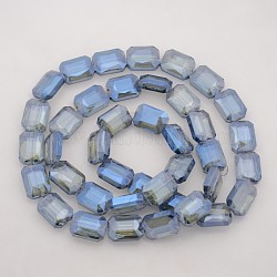 Rectangle Electroplate Rainbow Plated Glass Beads Strands, Faceted, Cornflower Blue, 18x13x6.5mm, Hole: 1mm, about 40pcs/strand, 29.7inch