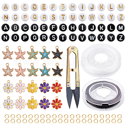 Chgcraft DIY-Kits zur Herstellung von Stretcharmbändern zum Thema „Kindertag“., inklusive flach rund mit Alphabet Acrylperlen, Emaille-Anhänger aus Blumen- und Seesternlegierung, elastischen Faden, Mischfarbe, Perlen: 1456pcs
