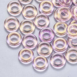 Perles de verre peintes par pulvérisation transparent, avec de la poudre de paillettes, anneau, Prune, 10x3mm, Trou: 4mm