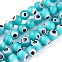 Hechos a mano de cristal de murano mal ojo hebras de perlas redondas, turquesa, 6mm, agujero: 1 mm, aproximamente 64 pcs / cadena, 14.57'' (37 cm)