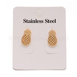 304 Stainless Steel Textured Ear Studs, Hypoallergenic Earrings, Pineapple, Golden, 14.5x8mm, Pin: 0.8mm