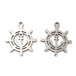 316L Surgical Stainless Steel Pendants, Laser Cut, Helm with Anchor Charm, Stainless Steel Color, 17x15x1mm, Hole: 1.4mm