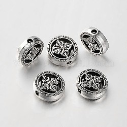 Risultati dei monili buddista rotonde piatto perline lega stile tibetano, argento antico, 12x5mm, Foro: 2 mm