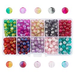 Perles rondes en verre craquelé transparent, couleur mixte, 6mm, Trou: 1.3mm, environ 400~450 pcs / boîte