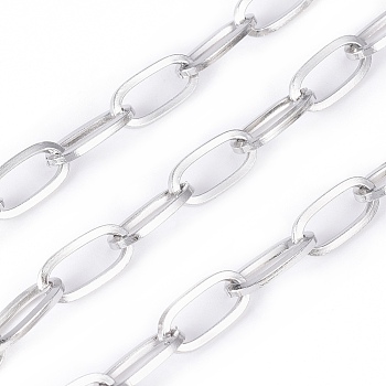 304 Stainless Steel Cable Chains, Unwelded, Flat Oval, Stainless Steel Color, 10.5x6x1.5mm