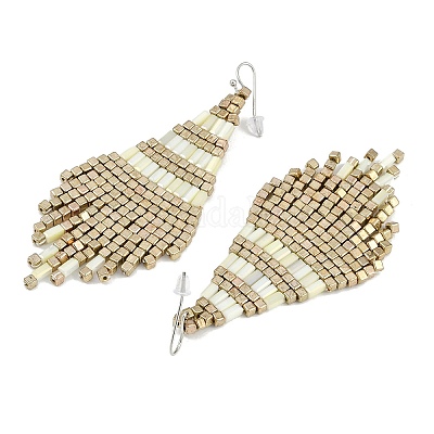 Серьги-кисточки в форме ромба из бисера в стиле бохо EJEW-Z072-02C-1