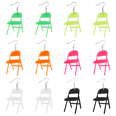 6 пара двухцветных акриловых сережек-подвесок в форме стула со стальными железными штифтами EJEW-FI0001-56-1