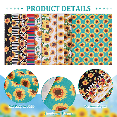 Tessuto in policotone stampa girasole&nbsp;AJEW-WH0348-82-1