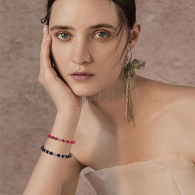 9шт. 9 стиля браслетов из натуральных и синтетических смешанных камней и синтетического гематита с крестообразными бусинами BJEW-FI0001-49-1