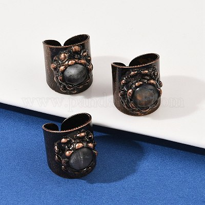 Латунь с натуральным лабрадоритом манжеты кольца RJEW-Z112-02R-02-1