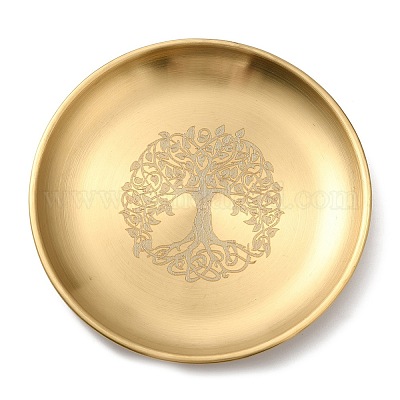 Плоские круглые подсвечники из нержавеющей стали 201 с узором «дерево жизни» AJEW-K038-01G-1