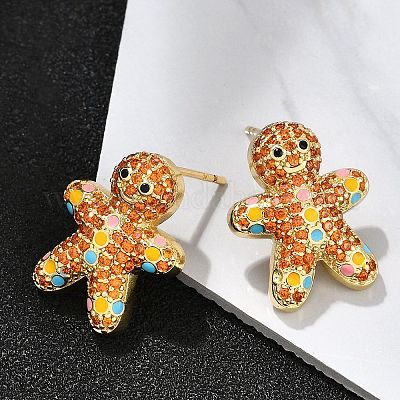 Рождественская стойка позолоченная латунь кубический цирконий серьги-гвоздики EJEW-K245-54B-G-1