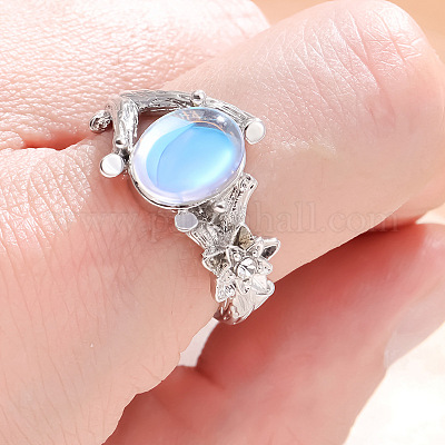 Кольца из цинкового сплава с овальными и цветочными вставками и натуральным лунным камнем для женщин FS-WG00FFC-03-1
