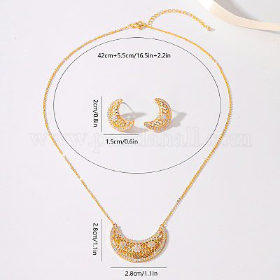 Комплекты из латунных подвесок в виде полумесяца и серег-гвоздиков с микропаве из прозрачных кубических цирконий для женщин DC0766-1